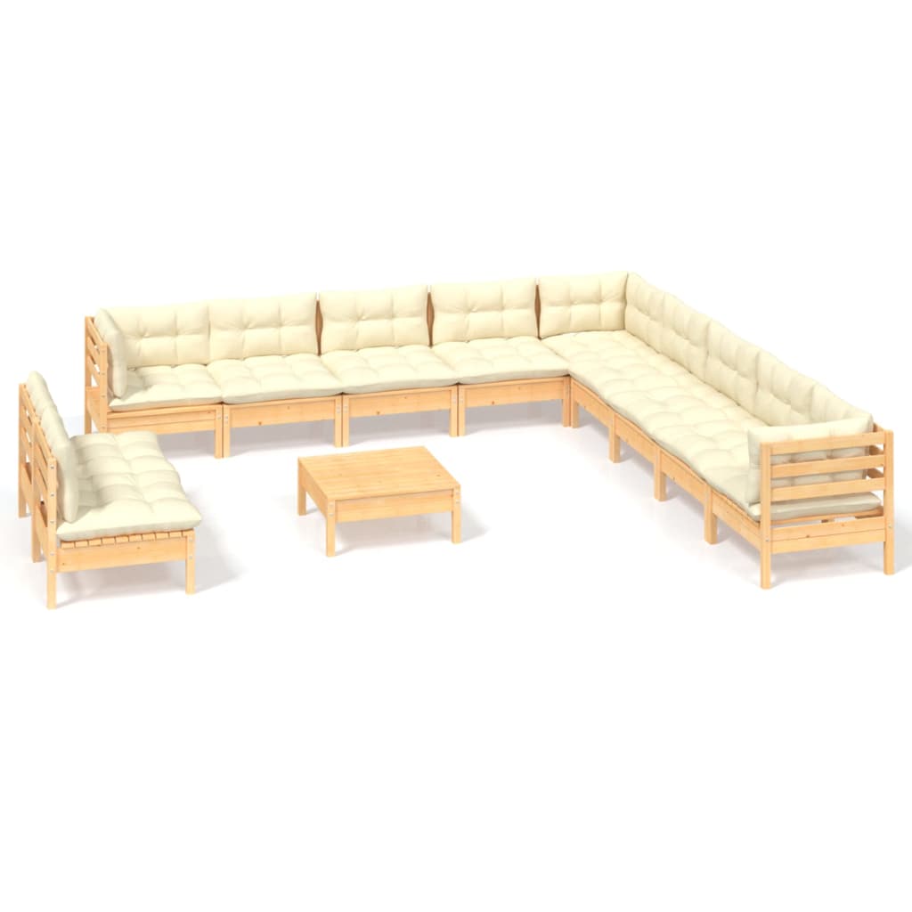 12-delige Loungeset met crèmekleurige kussens grenenhout is nu te koop bij PeponiXL, paradijselijk wonen!