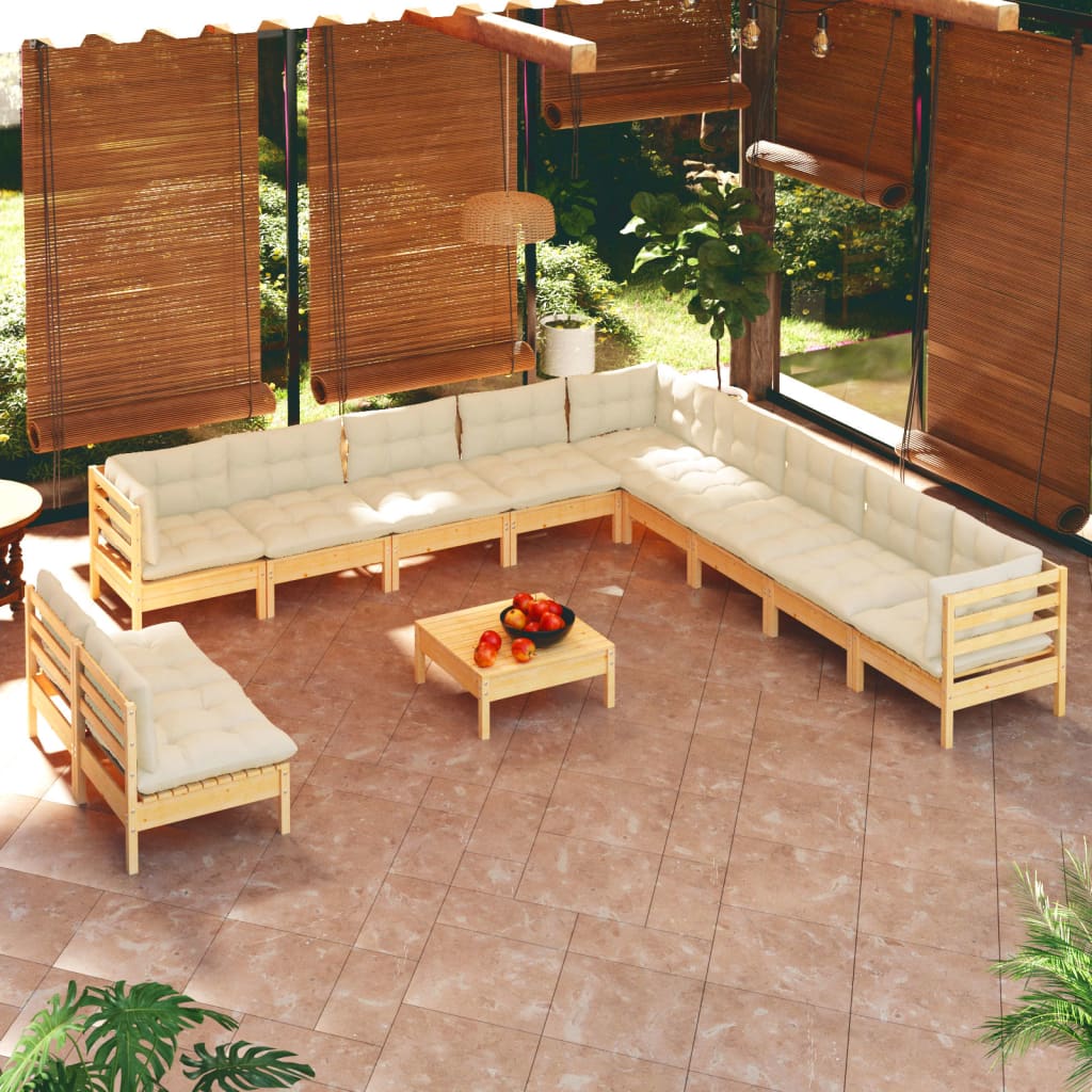 12-delige Loungeset met crèmekleurige kussens grenenhout is nu te koop bij PeponiXL, paradijselijk wonen!