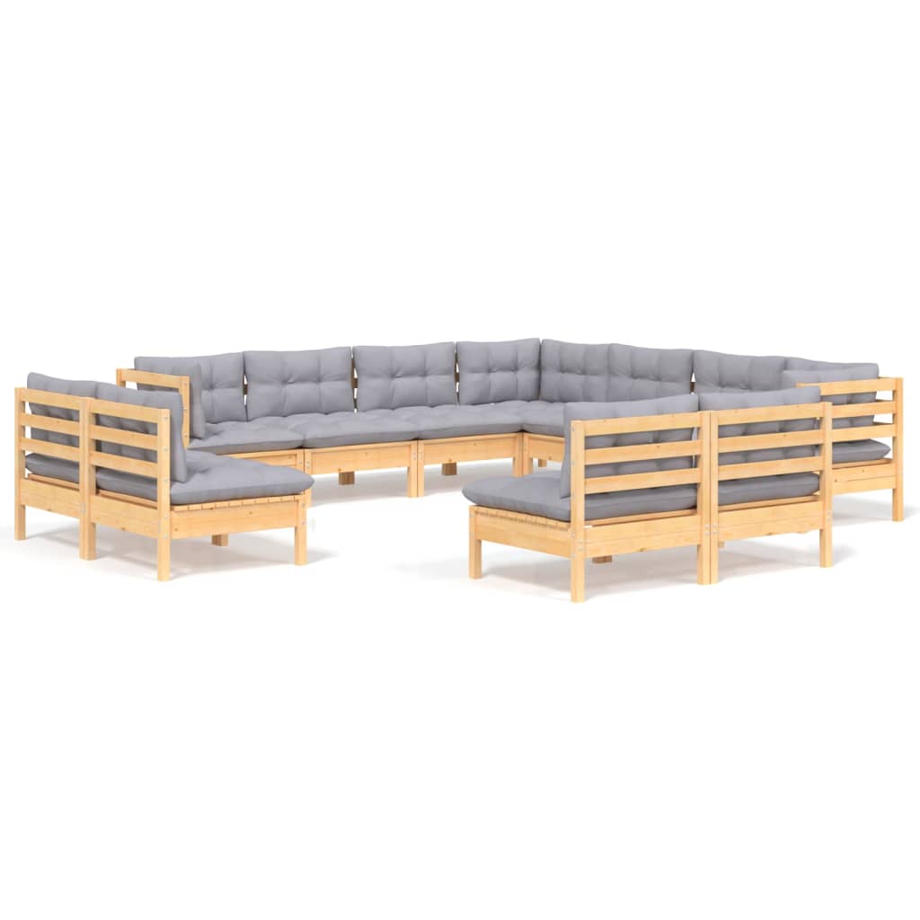 11-delige Loungeset met grijze kussens massief grenenhout is nu te koop bij PeponiXL, paradijselijk wonen!