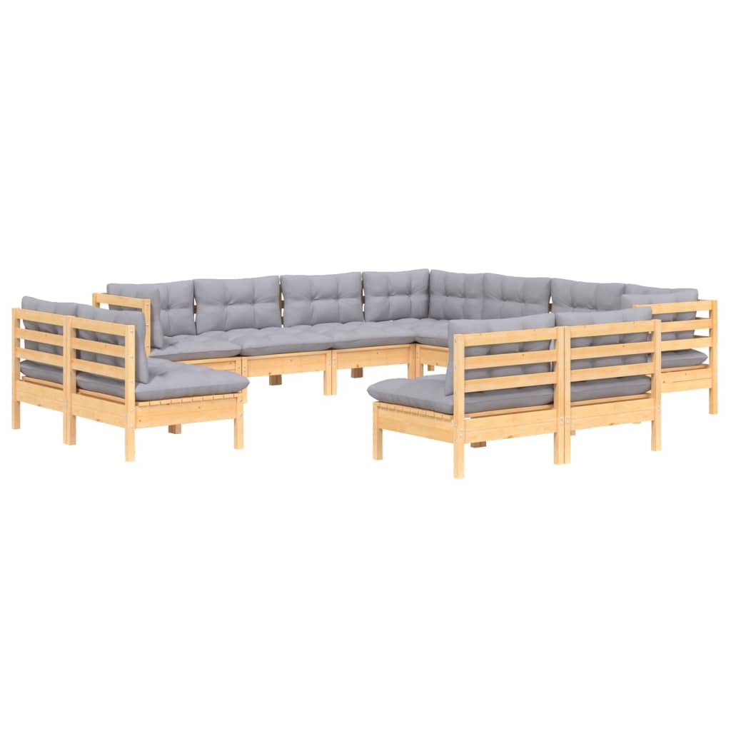 11-delige Loungeset met grijze kussens massief grenenhout is nu te koop bij PeponiXL, paradijselijk wonen!