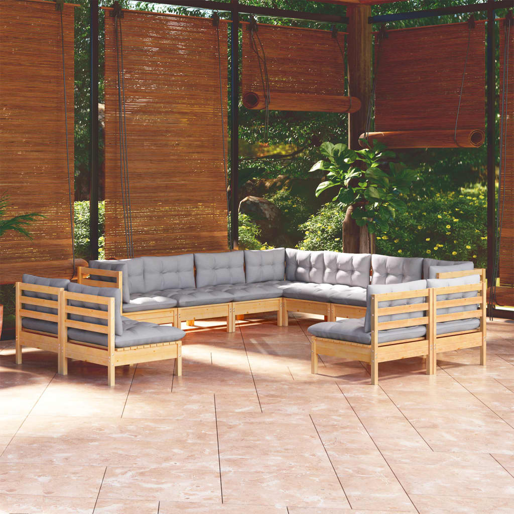 11-delige Loungeset met grijze kussens massief grenenhout is nu te koop bij PeponiXL, paradijselijk wonen!