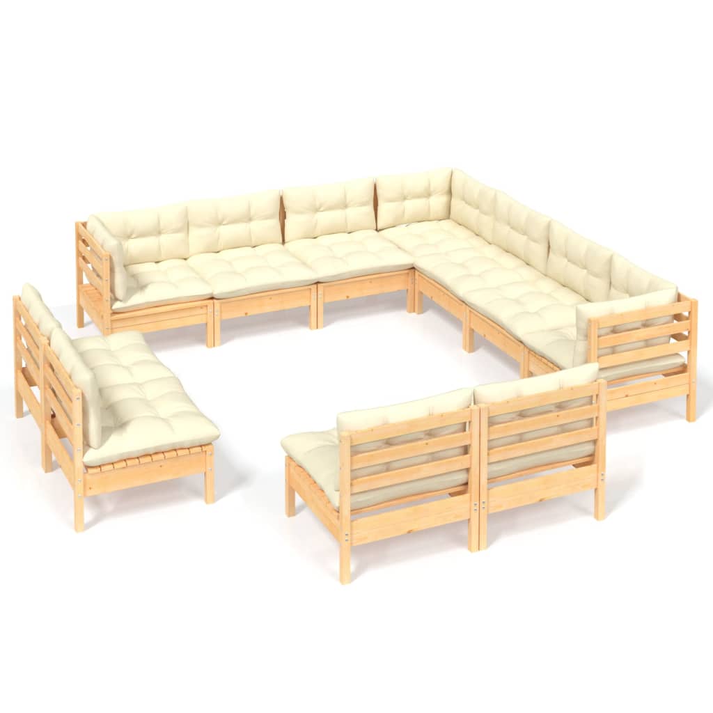 11-delige Loungeset met crèmekleurige kussens grenenhout is nu te koop bij PeponiXL, paradijselijk wonen!