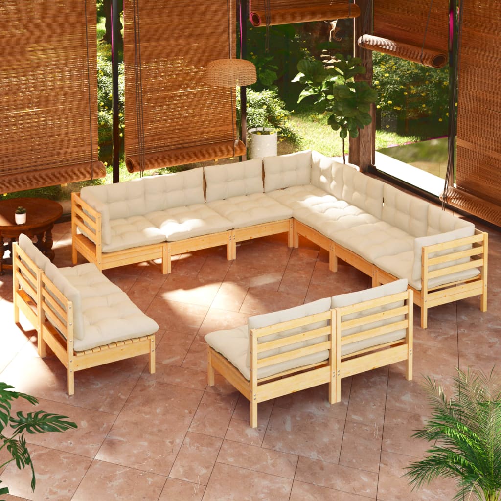 11-delige Loungeset met crèmekleurige kussens grenenhout is nu te koop bij PeponiXL, paradijselijk wonen!