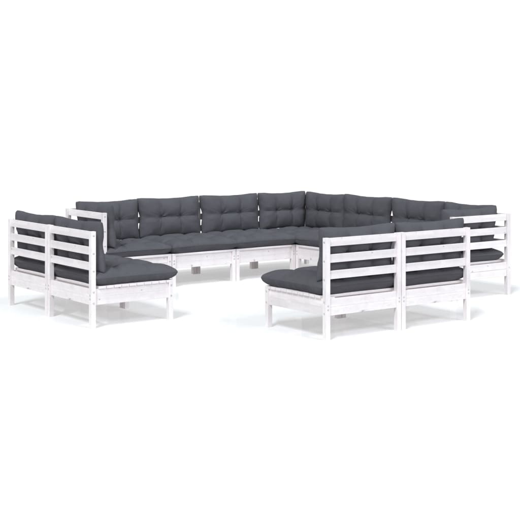 11-delige Loungeset met kussens massief grenenhout wit is nu te koop bij PeponiXL, paradijselijk wonen!