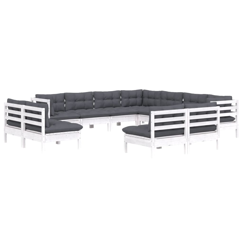 11-delige Loungeset met kussens massief grenenhout wit is nu te koop bij PeponiXL, paradijselijk wonen!
