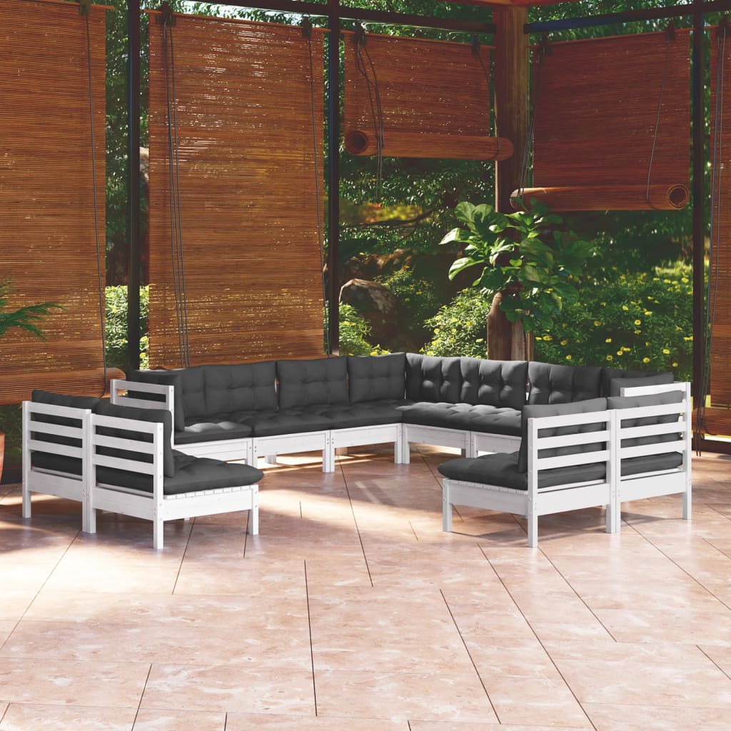 11-delige Loungeset met kussens massief grenenhout wit is nu te koop bij PeponiXL, paradijselijk wonen!