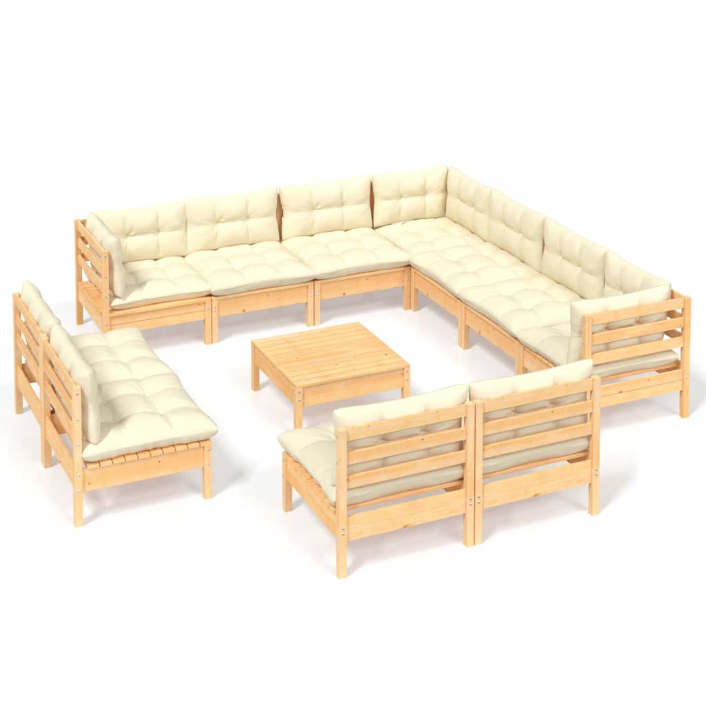 12-delige Loungeset met crèmekleurige kussens grenenhout is nu te koop bij PeponiXL, paradijselijk wonen!