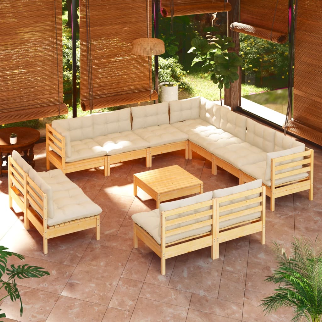 12-delige Loungeset met crèmekleurige kussens grenenhout is nu te koop bij PeponiXL, paradijselijk wonen!
