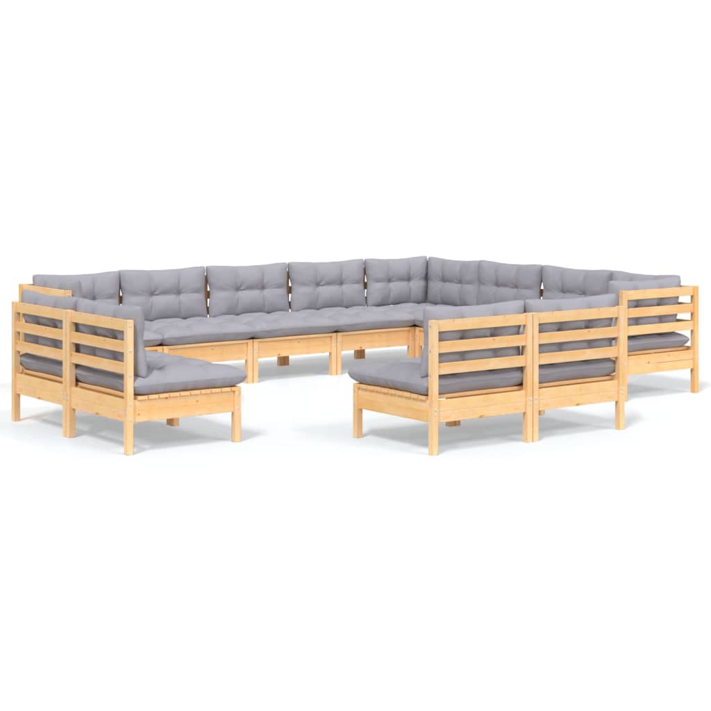 12-delige Loungeset met grijze kussens massief grenenhout is nu te koop bij PeponiXL, paradijselijk wonen!