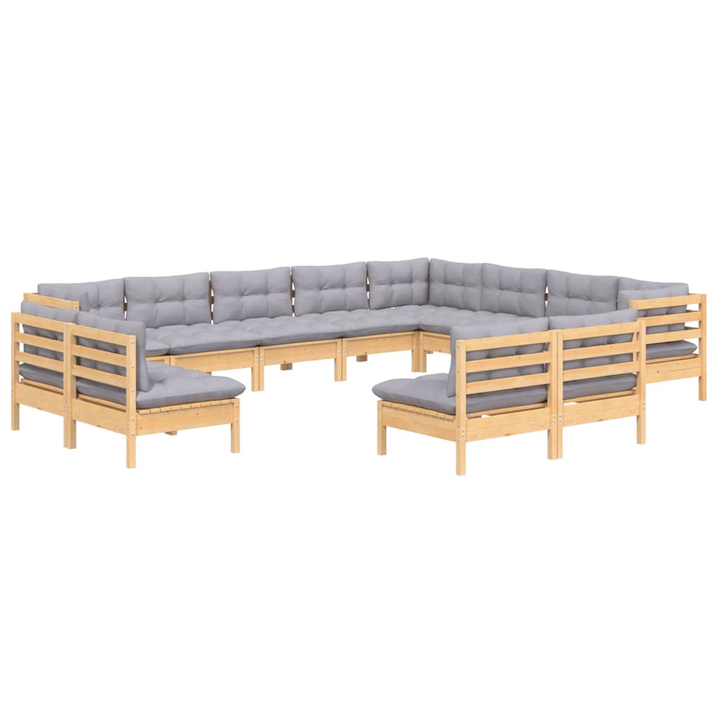 12-delige Loungeset met grijze kussens massief grenenhout is nu te koop bij PeponiXL, paradijselijk wonen!