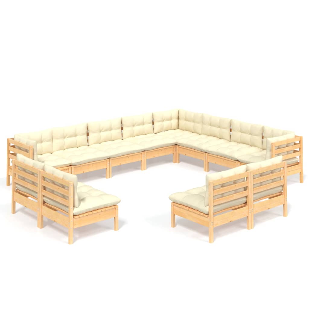 12-delige Loungeset met crèmekleurige kussens grenenhout is nu te koop bij PeponiXL, paradijselijk wonen!