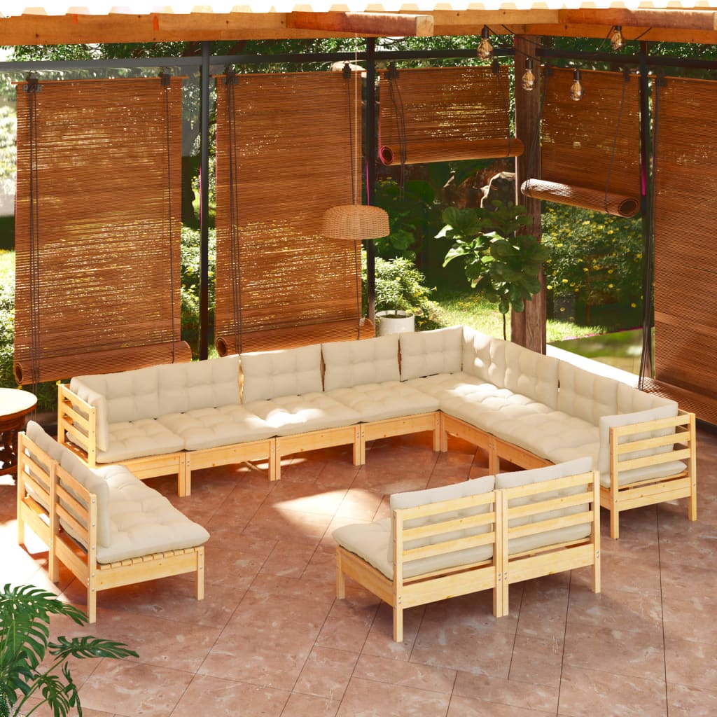 12-delige Loungeset met crèmekleurige kussens grenenhout is nu te koop bij PeponiXL, paradijselijk wonen!