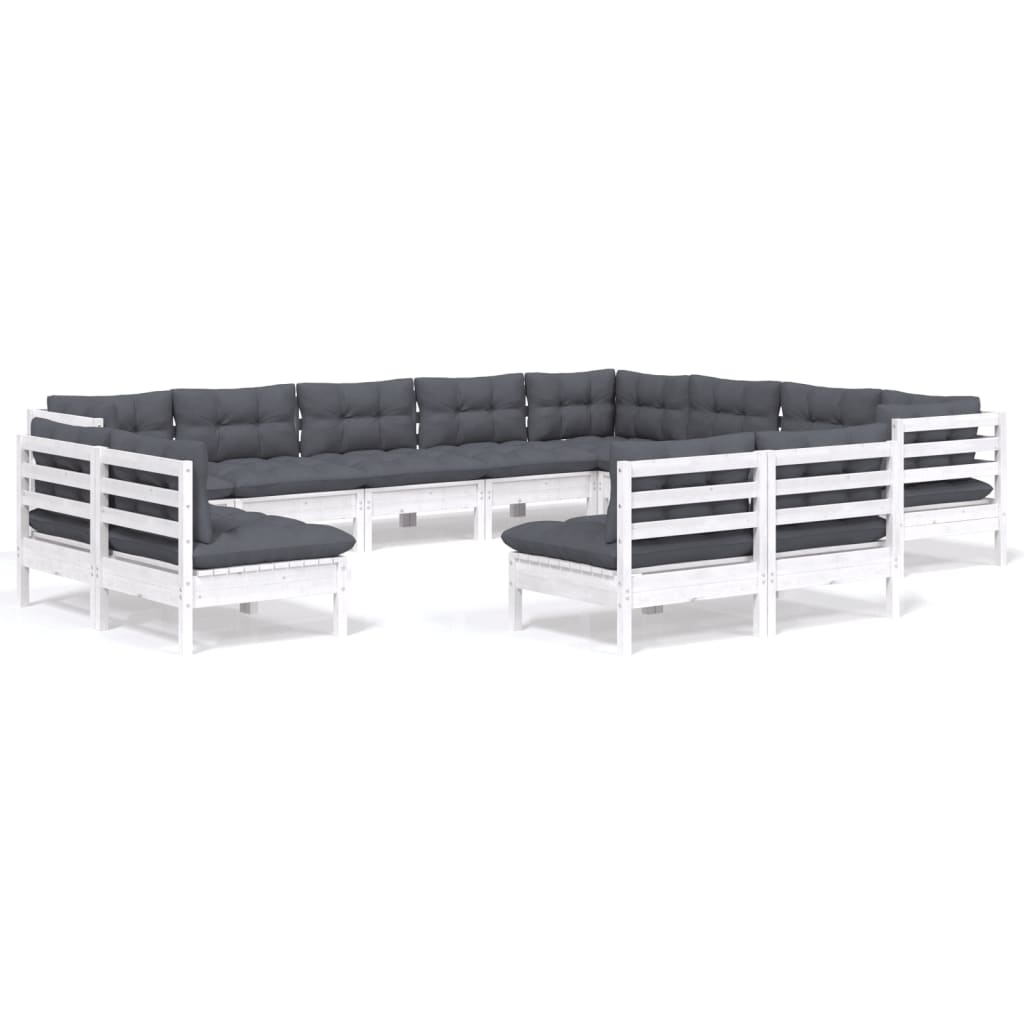 12-delige Loungeset met kussens massief grenenhout wit is nu te koop bij PeponiXL, paradijselijk wonen!