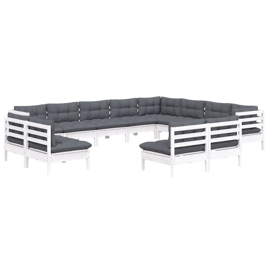 12-delige Loungeset met kussens massief grenenhout wit is nu te koop bij PeponiXL, paradijselijk wonen!
