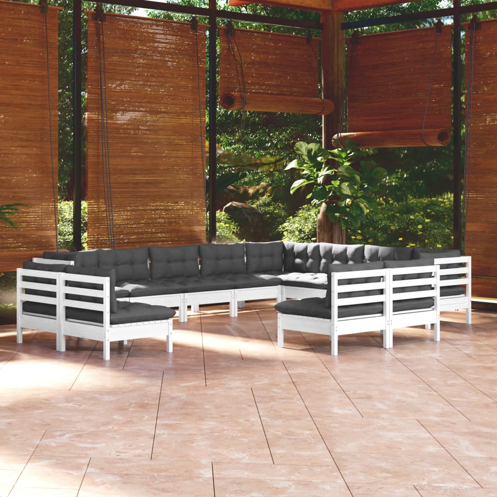 12-delige Loungeset met kussens massief grenenhout wit is nu te koop bij PeponiXL, paradijselijk wonen!
