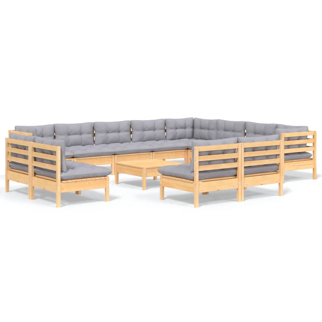 13-delige Loungeset met grijze kussens massief grenenhout is nu te koop bij PeponiXL, paradijselijk wonen!