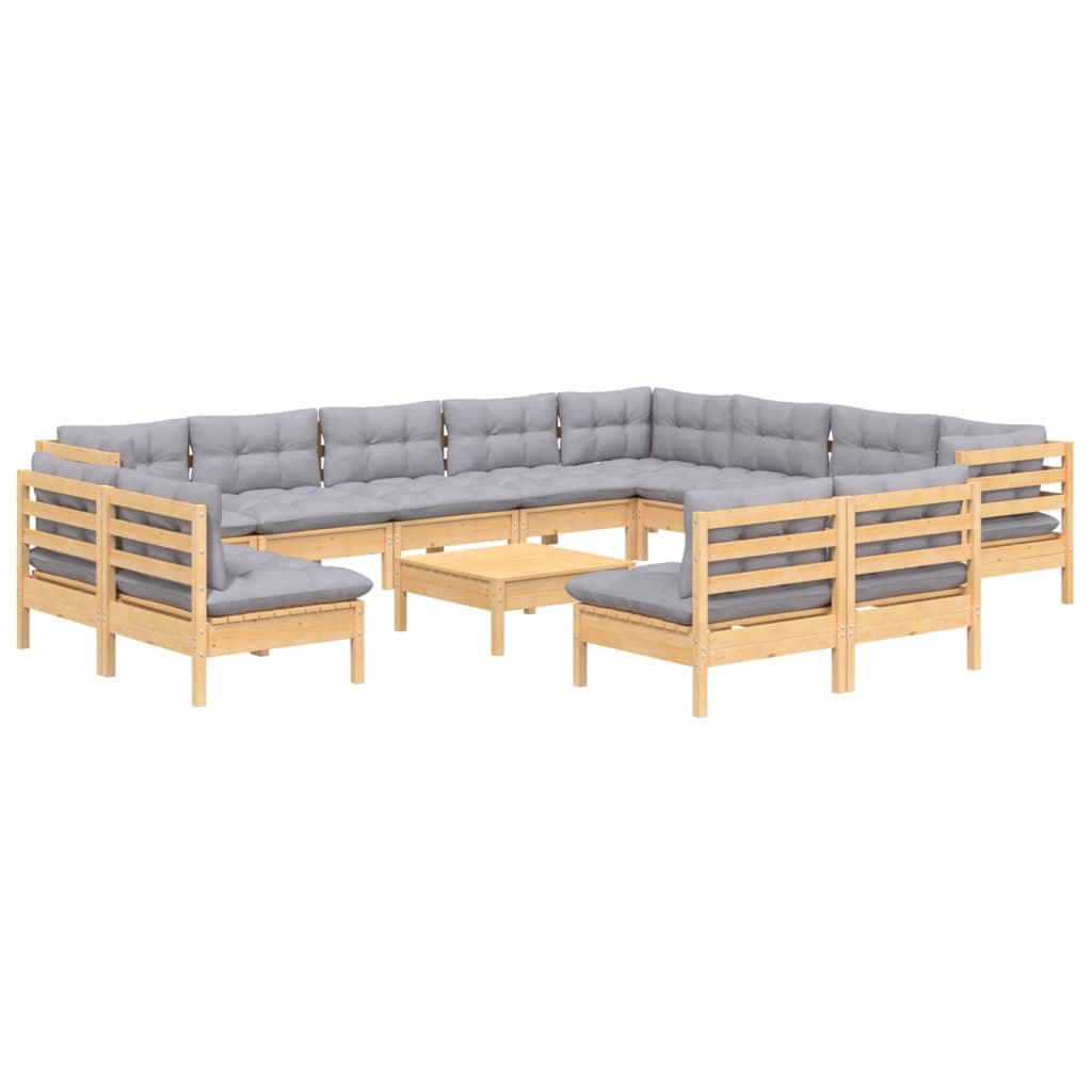 13-delige Loungeset met grijze kussens massief grenenhout is nu te koop bij PeponiXL, paradijselijk wonen!