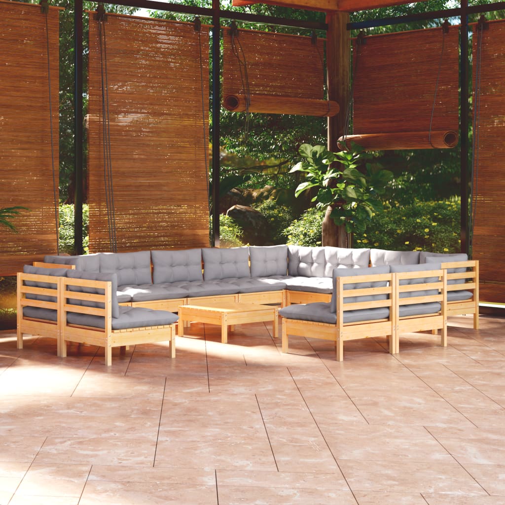 13-delige Loungeset met grijze kussens massief grenenhout is nu te koop bij PeponiXL, paradijselijk wonen!