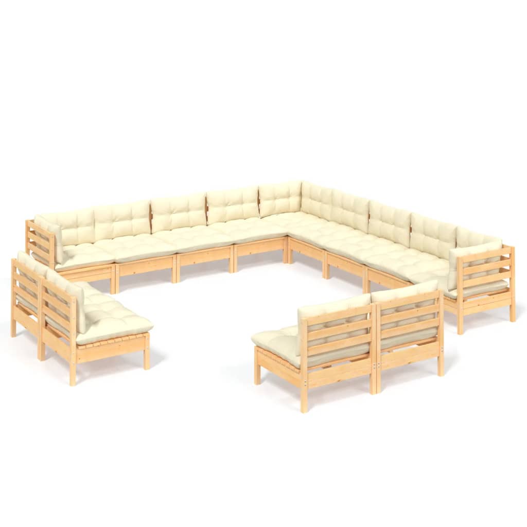 13-delige Loungeset met crèmekleurige kussens grenenhout is nu te koop bij PeponiXL, paradijselijk wonen!