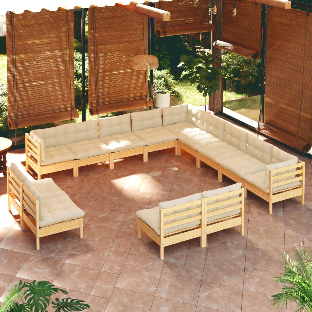 13-delige Loungeset met crèmekleurige kussens grenenhout is nu te koop bij PeponiXL, paradijselijk wonen!