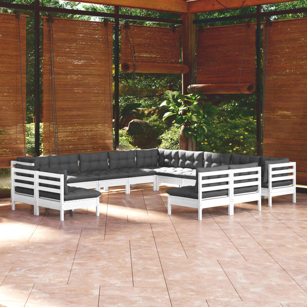 13-delige Loungeset met kussens massief grenenhout wit is nu te koop bij PeponiXL, paradijselijk wonen!
