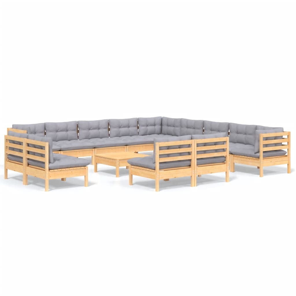 14-delige Loungeset met grijze kussens massief grenenhout is nu te koop bij PeponiXL, paradijselijk wonen!
