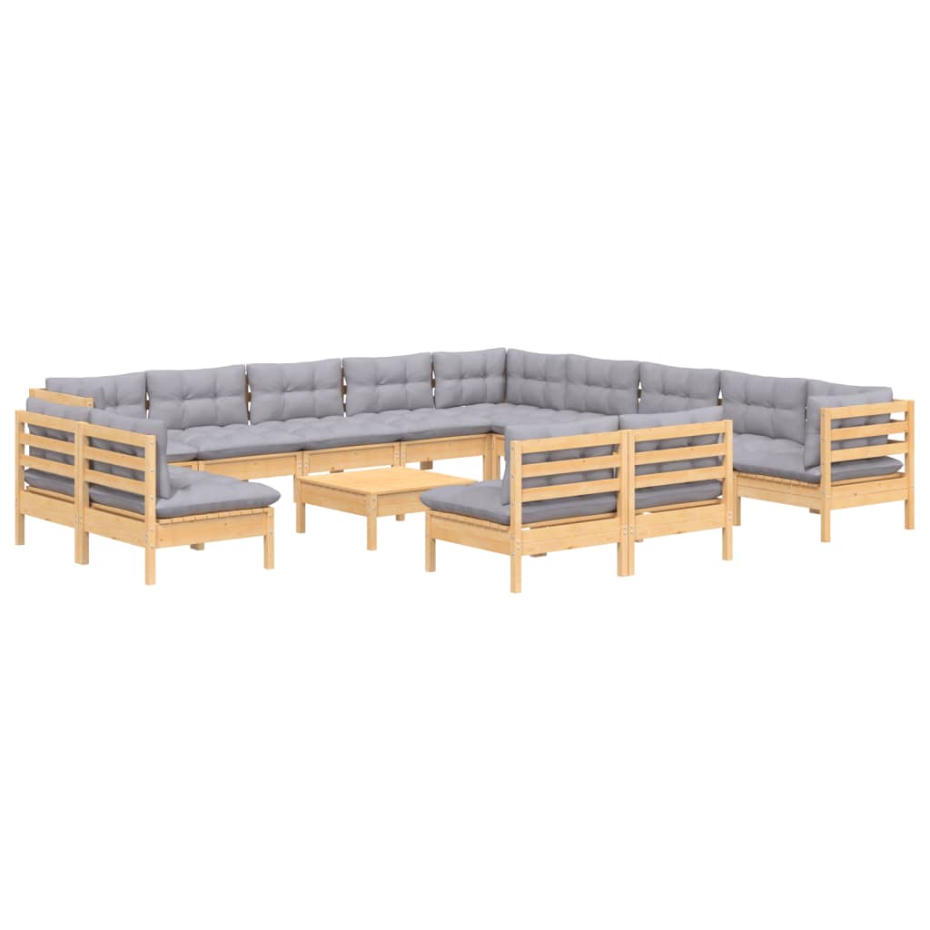 14-delige Loungeset met grijze kussens massief grenenhout is nu te koop bij PeponiXL, paradijselijk wonen!