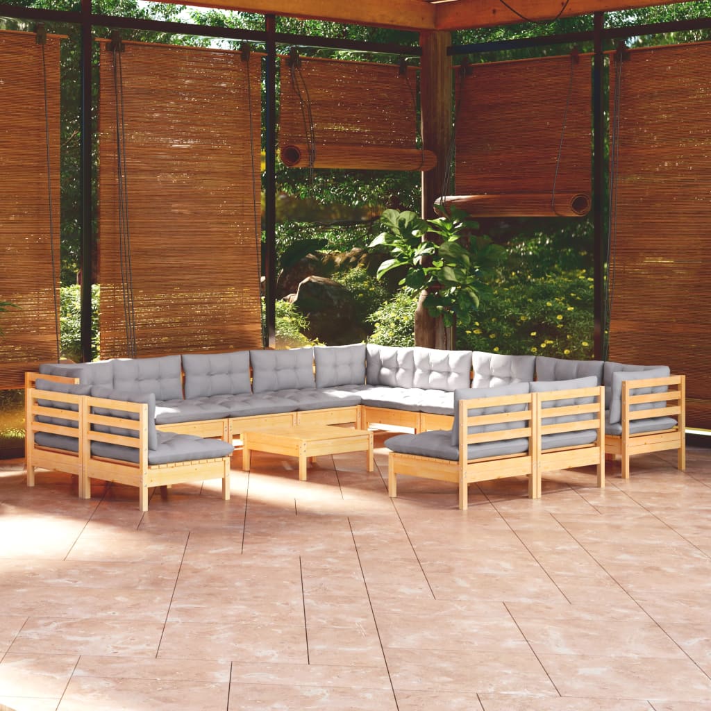 14-delige Loungeset met grijze kussens massief grenenhout is nu te koop bij PeponiXL, paradijselijk wonen!