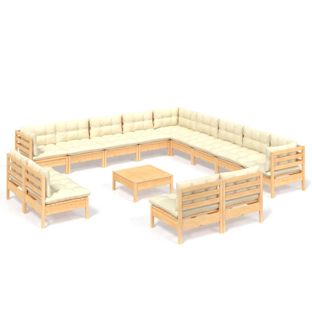 14-delige Loungeset met crèmekleurige kussens grenenhout is nu te koop bij PeponiXL, paradijselijk wonen!