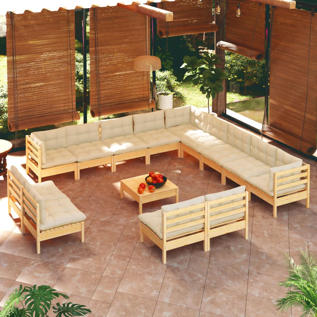 14-delige Loungeset met crèmekleurige kussens grenenhout is nu te koop bij PeponiXL, paradijselijk wonen!