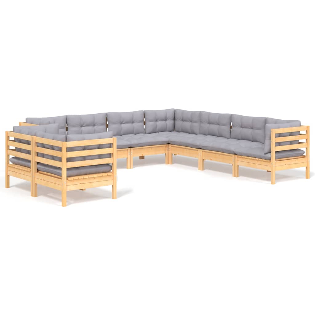 9-delige Loungeset met grijze kussens massief grenenhout is nu te koop bij PeponiXL, paradijselijk wonen!