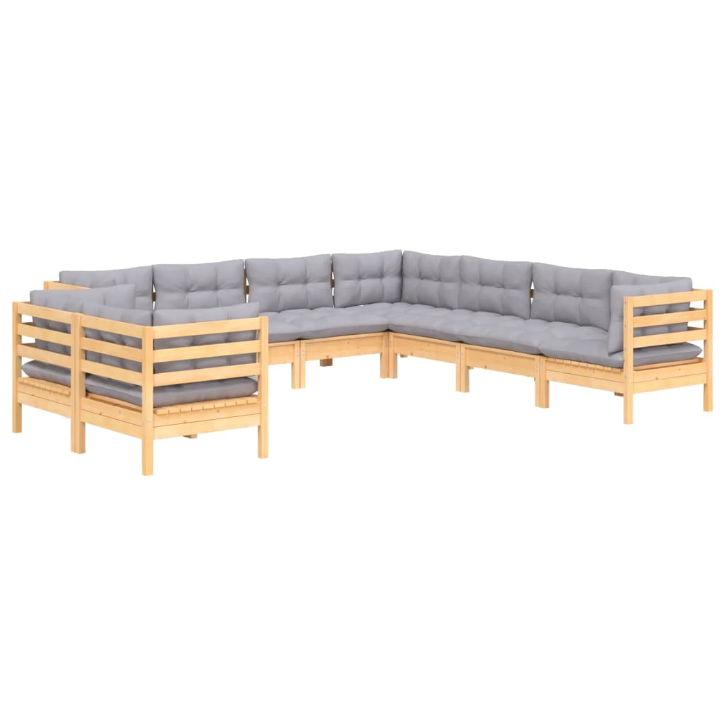 9-delige Loungeset met grijze kussens massief grenenhout is nu te koop bij PeponiXL, paradijselijk wonen!