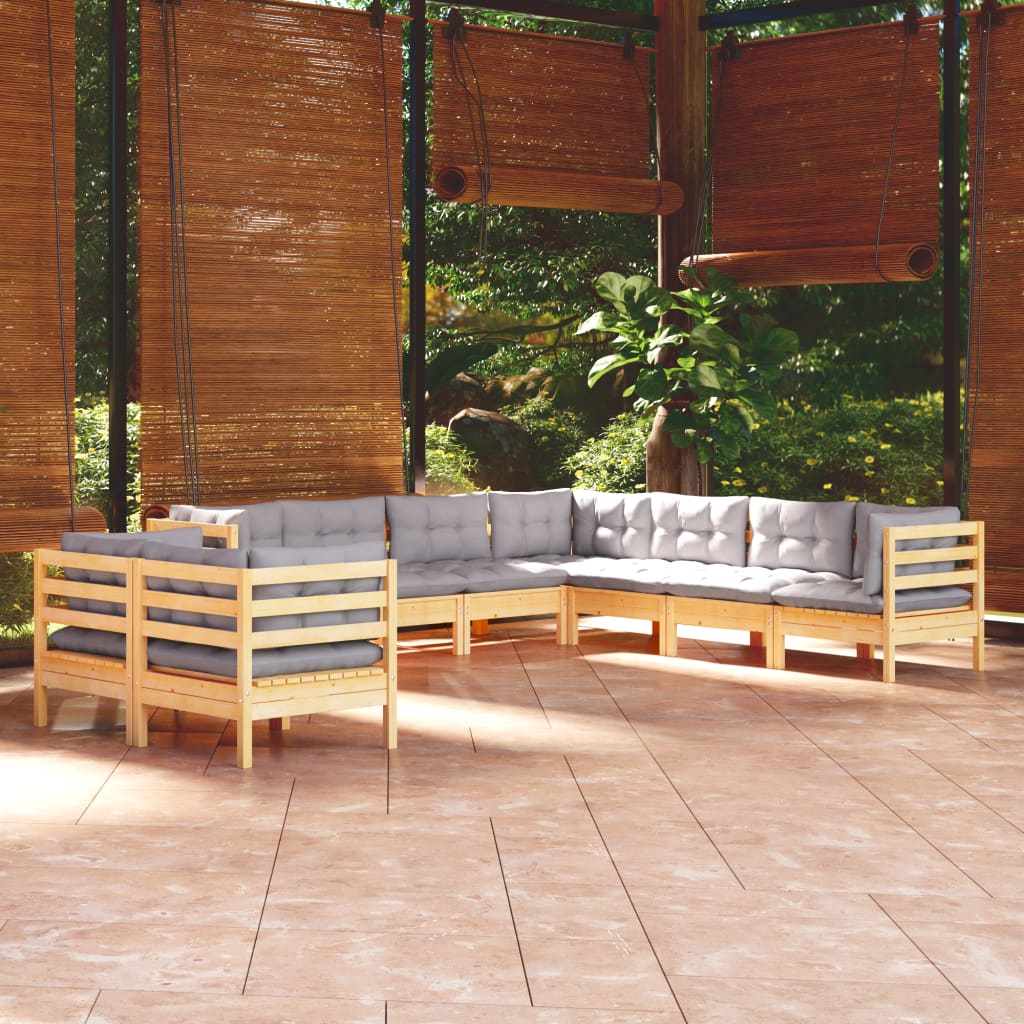 9-delige Loungeset met grijze kussens massief grenenhout is nu te koop bij PeponiXL, paradijselijk wonen!