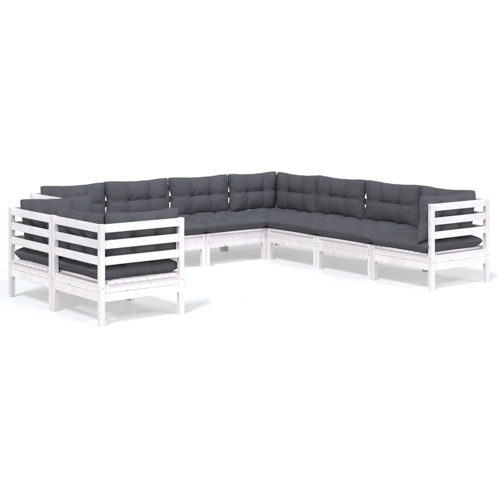 9-delige Loungeset met kussens massief grenenhout wit is nu te koop bij PeponiXL, paradijselijk wonen!