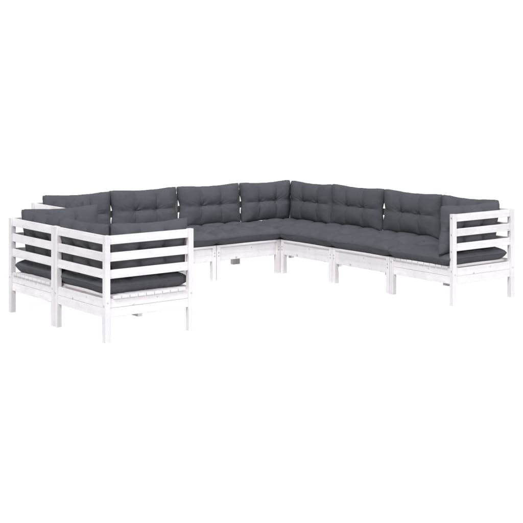 9-delige Loungeset met kussens massief grenenhout wit is nu te koop bij PeponiXL, paradijselijk wonen!