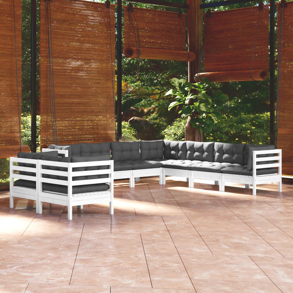 9-delige Loungeset met kussens massief grenenhout wit is nu te koop bij PeponiXL, paradijselijk wonen!