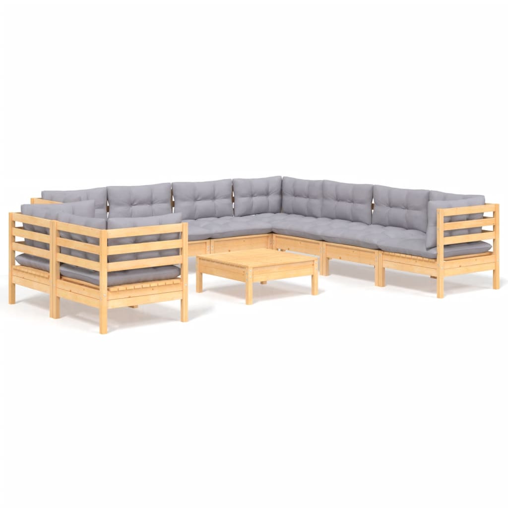 10-delige Loungeset met grijze kussens massief grenenhout is nu te koop bij PeponiXL, paradijselijk wonen!