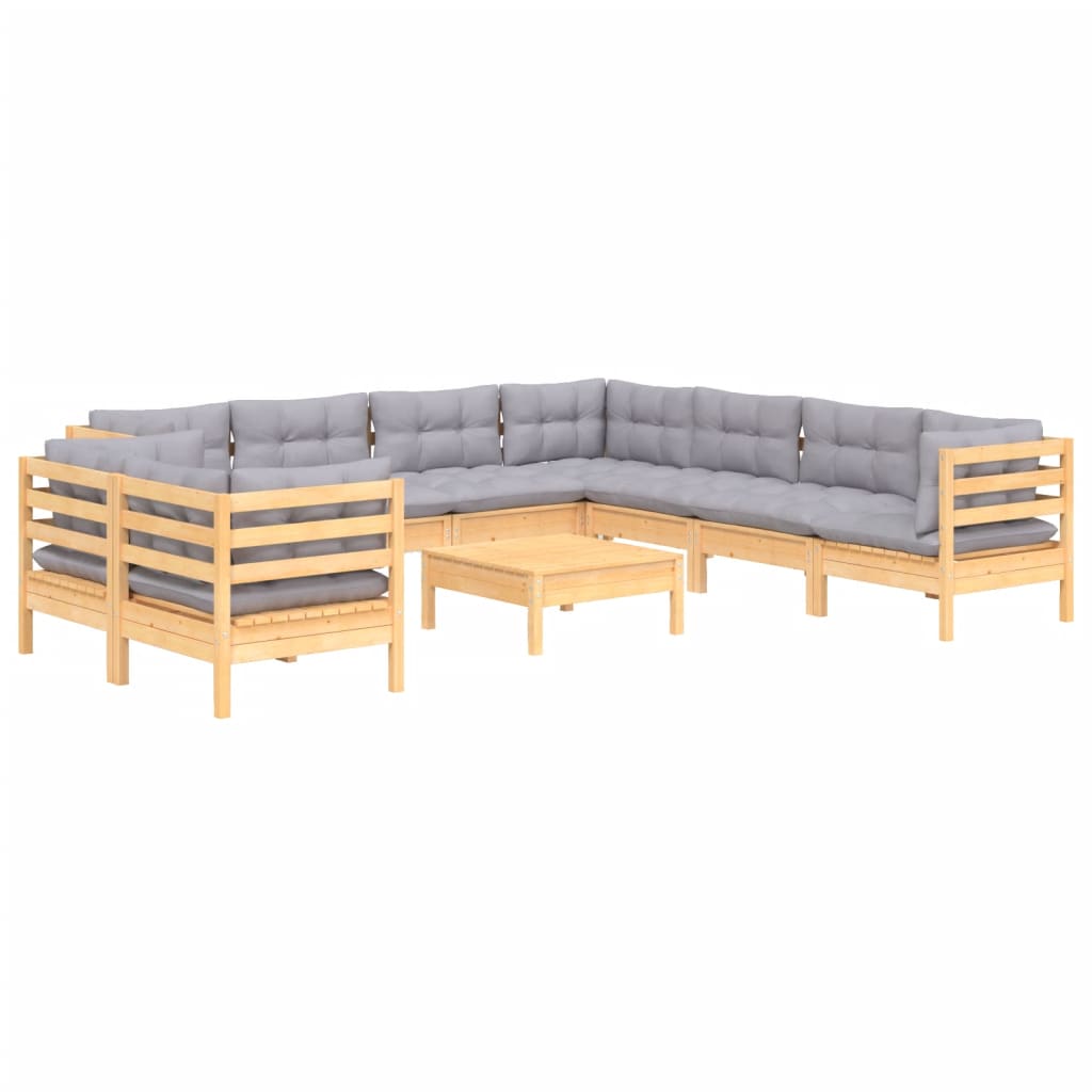 10-delige Loungeset met grijze kussens massief grenenhout is nu te koop bij PeponiXL, paradijselijk wonen!