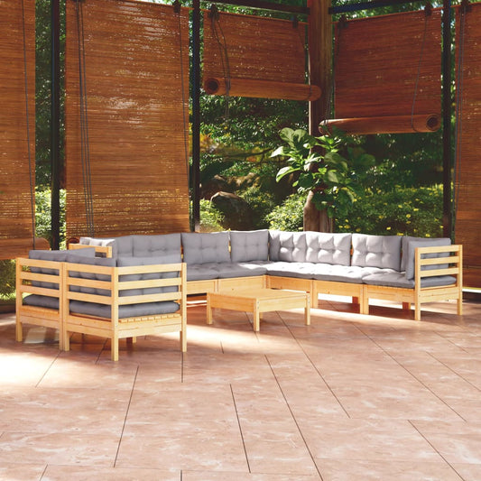 10-delige Loungeset met grijze kussens massief grenenhout is nu te koop bij PeponiXL, paradijselijk wonen!