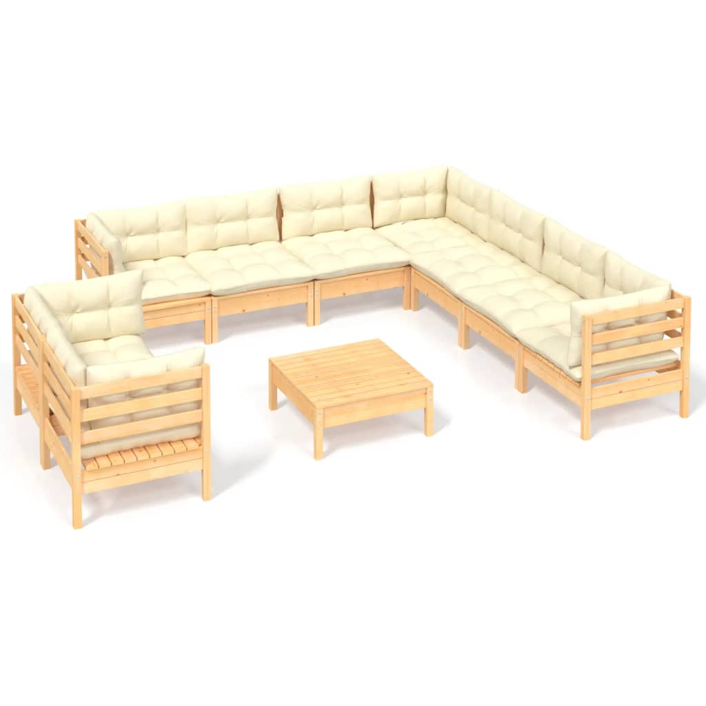 10-delige Loungeset met crèmekleurige kussens grenenhout is nu te koop bij PeponiXL, paradijselijk wonen!