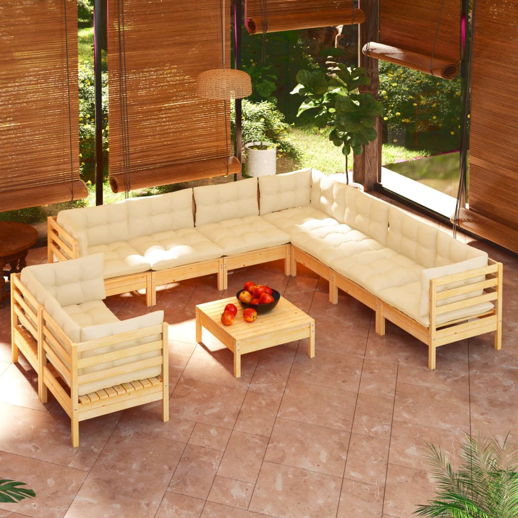 10-delige Loungeset met crèmekleurige kussens grenenhout is nu te koop bij PeponiXL, paradijselijk wonen!