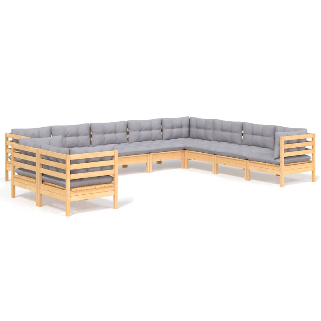 10-delige Loungeset met grijze kussens massief grenenhout is nu te koop bij PeponiXL, paradijselijk wonen!