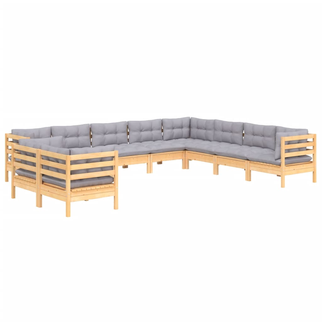 10-delige Loungeset met grijze kussens massief grenenhout is nu te koop bij PeponiXL, paradijselijk wonen!