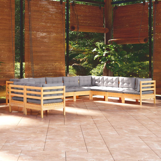 10-delige Loungeset met grijze kussens massief grenenhout is nu te koop bij PeponiXL, paradijselijk wonen!