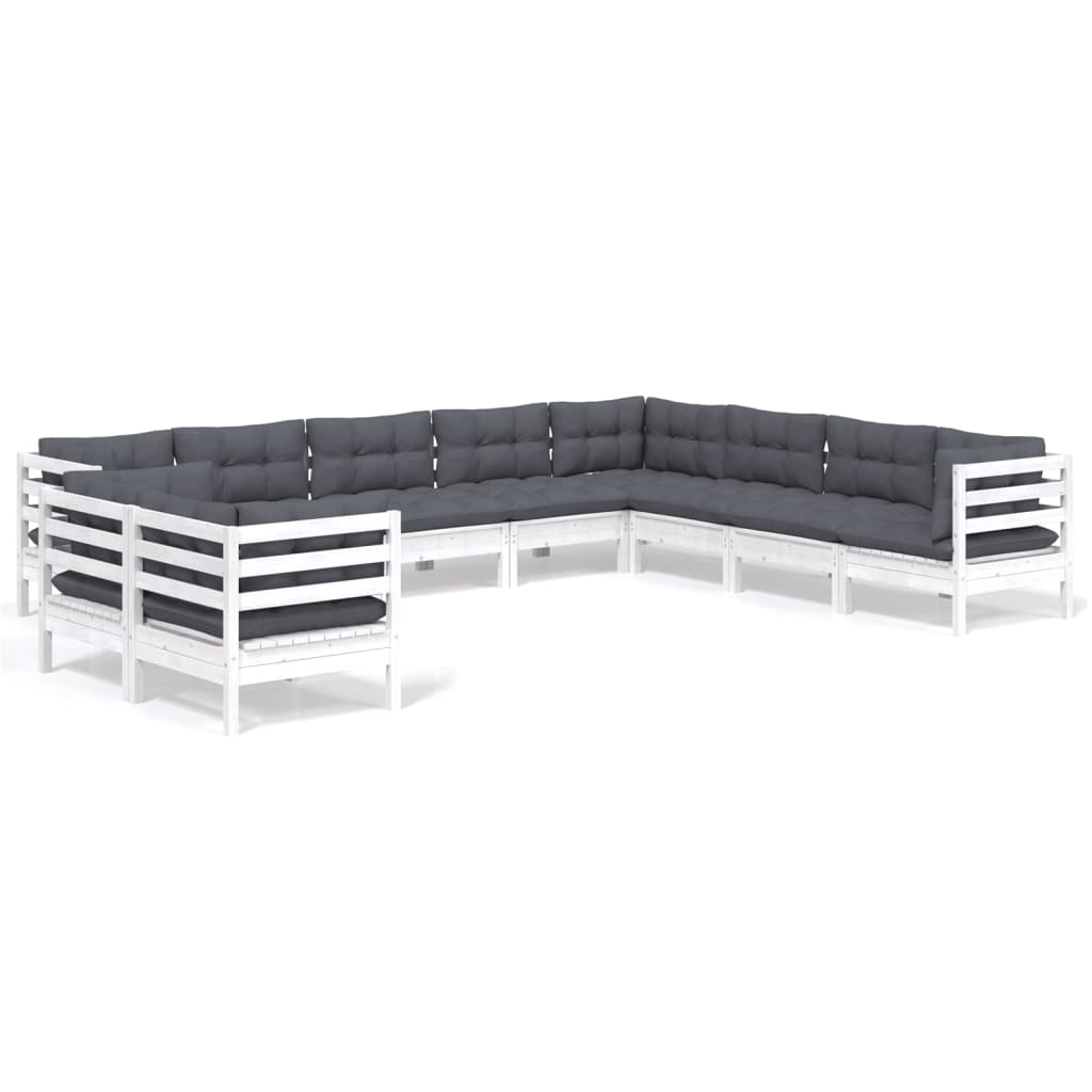 10-delige Loungeset met kussens massief grenenhout wit is nu te koop bij PeponiXL, paradijselijk wonen!