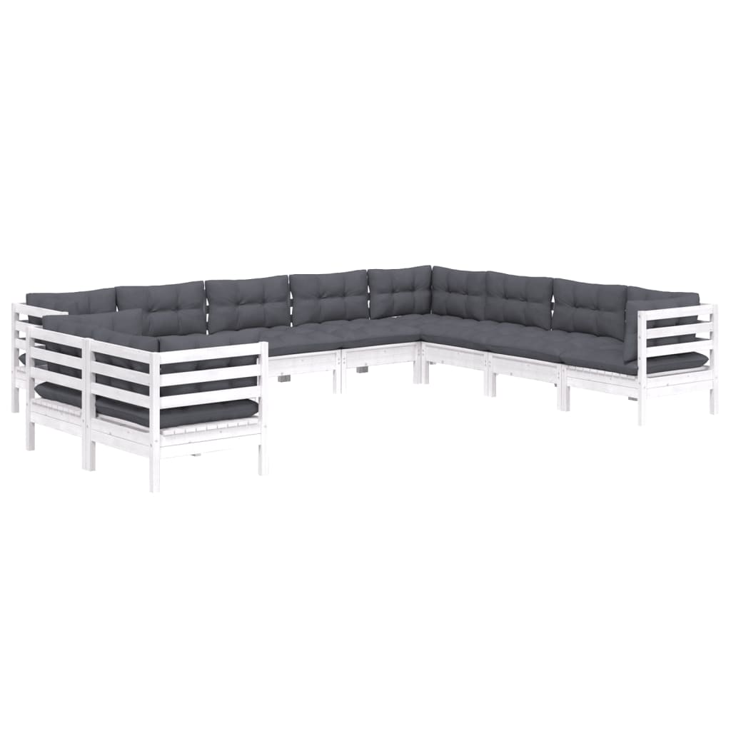 10-delige Loungeset met kussens massief grenenhout wit is nu te koop bij PeponiXL, paradijselijk wonen!