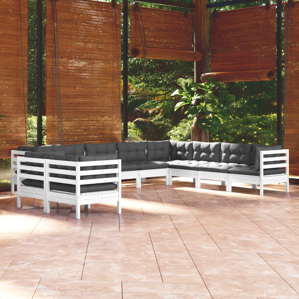 10-delige Loungeset met kussens massief grenenhout wit is nu te koop bij PeponiXL, paradijselijk wonen!