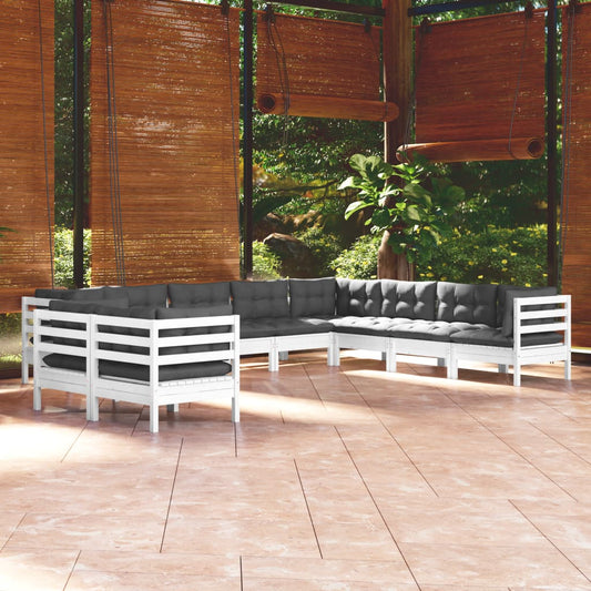 10-delige Loungeset met kussens massief grenenhout wit is nu te koop bij PeponiXL, paradijselijk wonen!