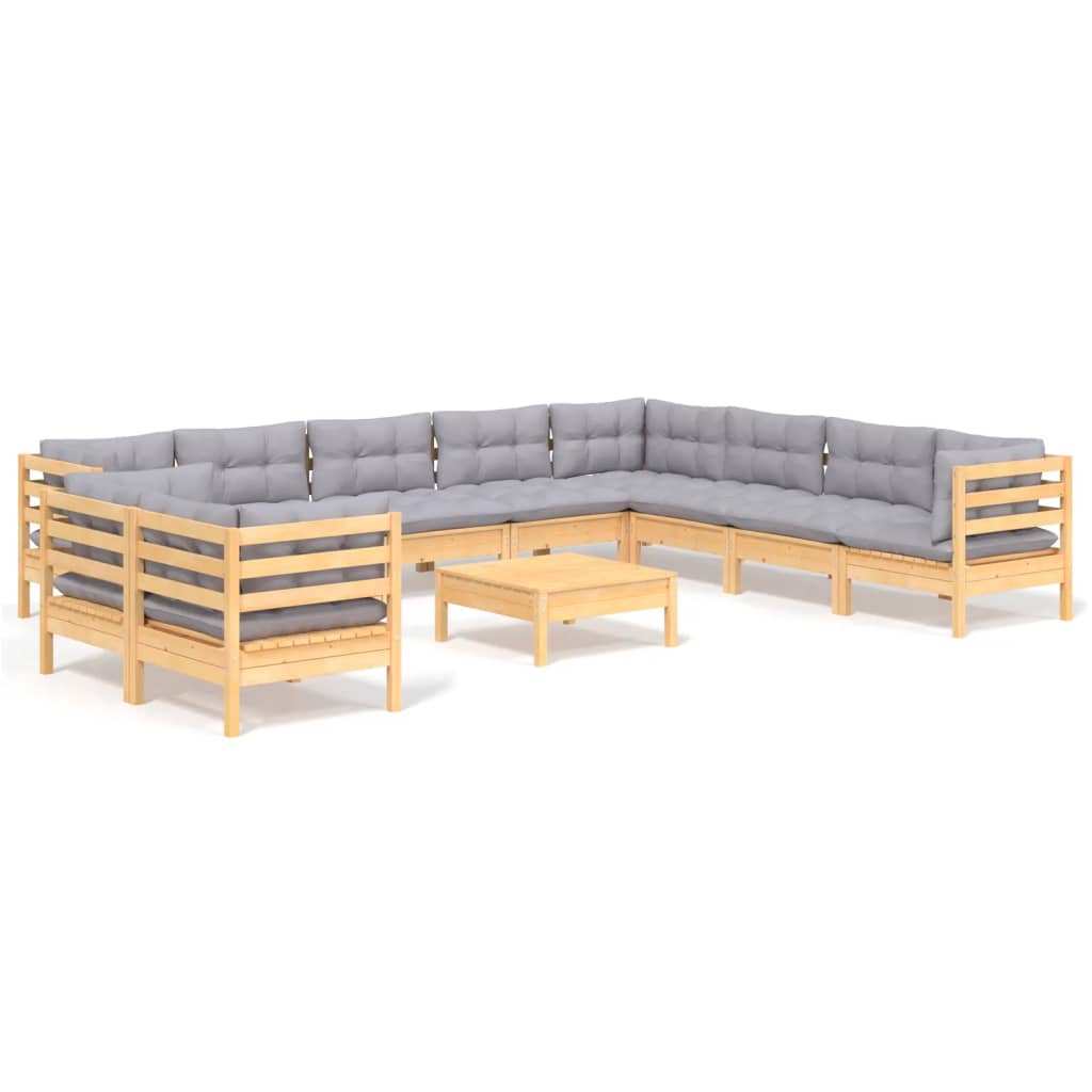 11-delige Loungeset met grijze kussens massief grenenhout is nu te koop bij PeponiXL, paradijselijk wonen!