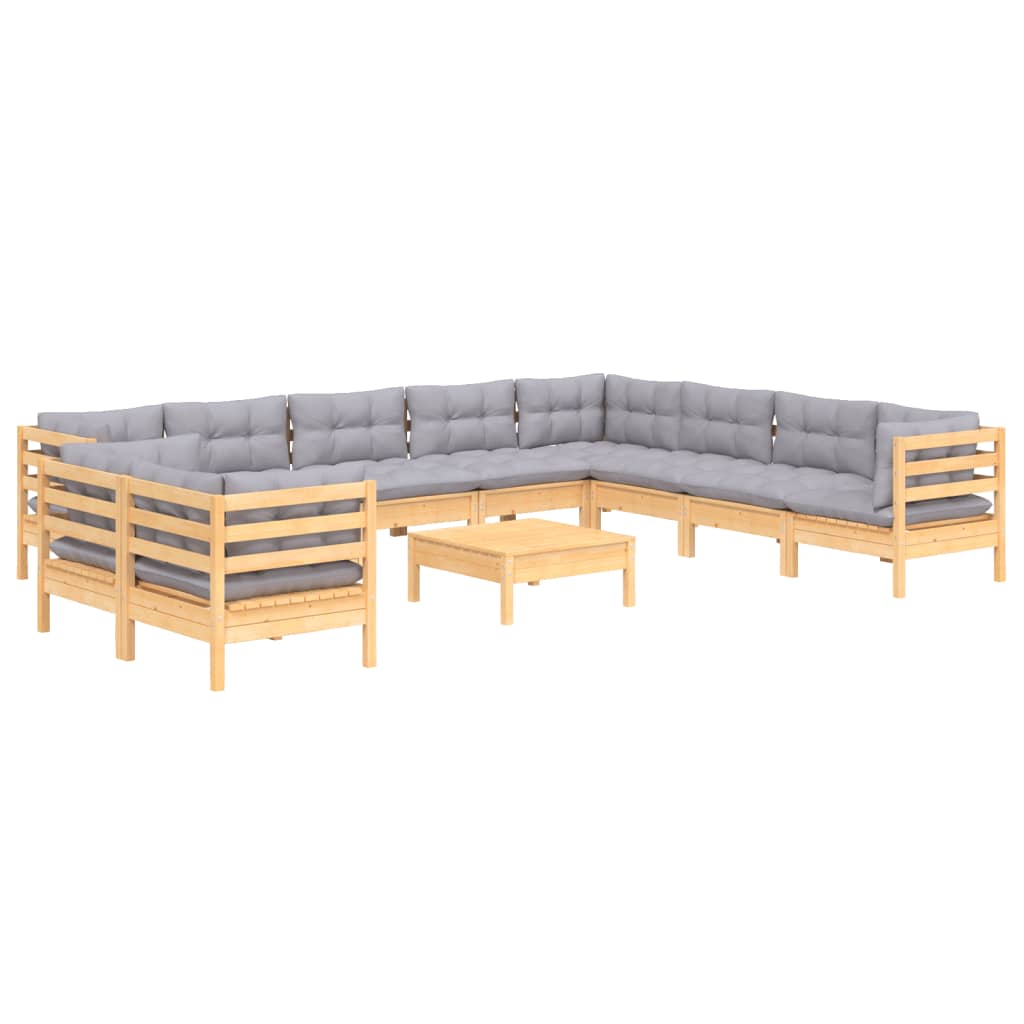 11-delige Loungeset met grijze kussens massief grenenhout is nu te koop bij PeponiXL, paradijselijk wonen!